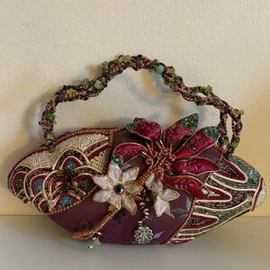 Mary Frances signed Beaded Embellished Hard Case Floral Purse